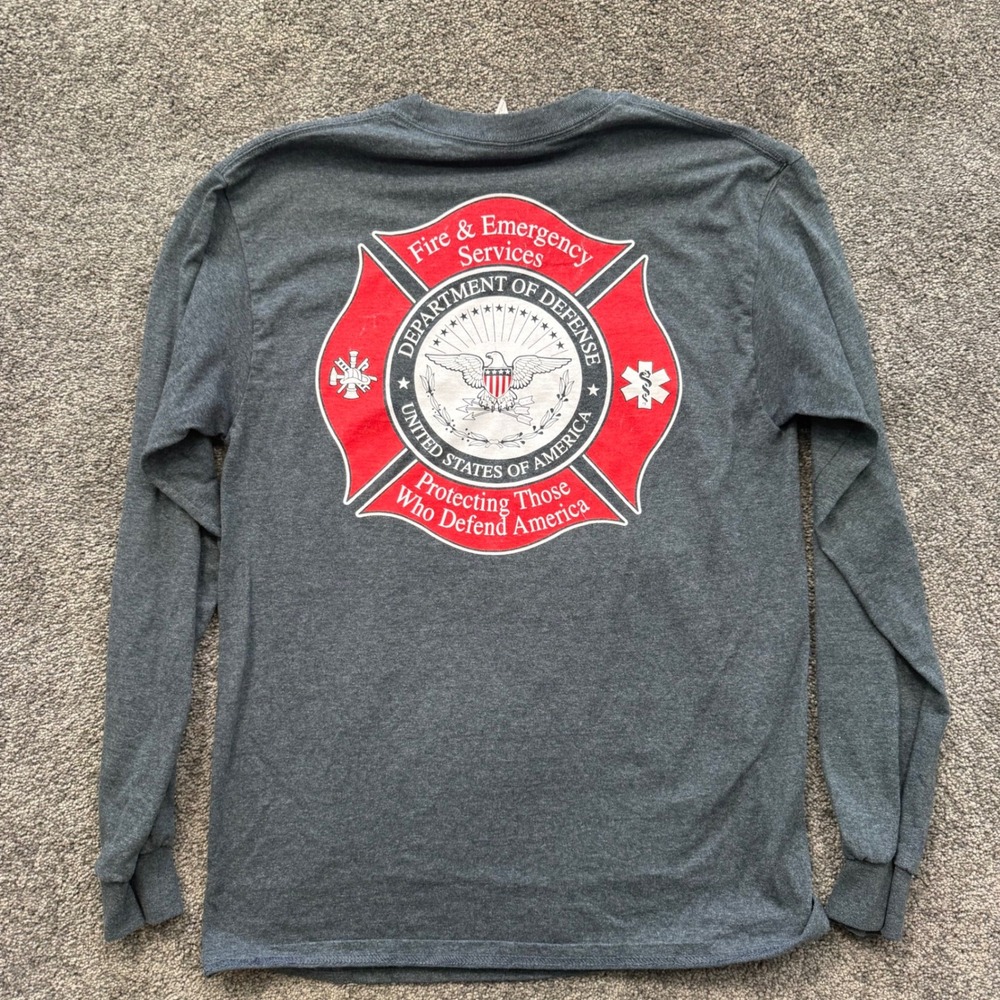 Gildan Department of Defense Fire Academy Long Sleeve Shirt Mens Medium Gray